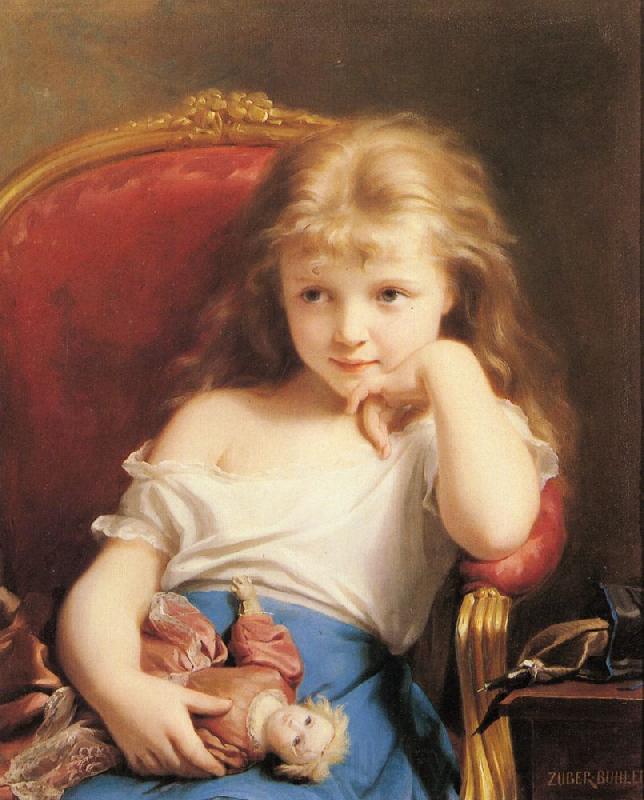 Fritz Zuber-Buhler Young Girl Holding a Doll Norge oil painting art